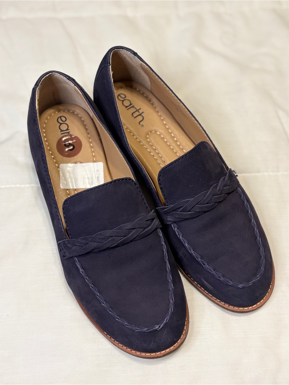Earth Navy Suede Braided Slip-On Loafers for Women